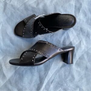 Brighton dark metallic grey criss cross studded heel Teresa sandal